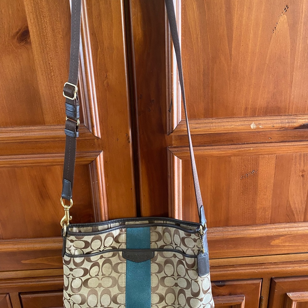 Coach Signature Canvas Crossbody Bag in Khaki/Turquoise
